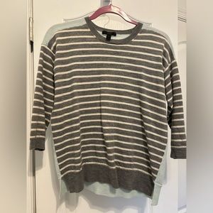 J. Crew Gray Striped Merino Wool Crewneck Sweater, Size M